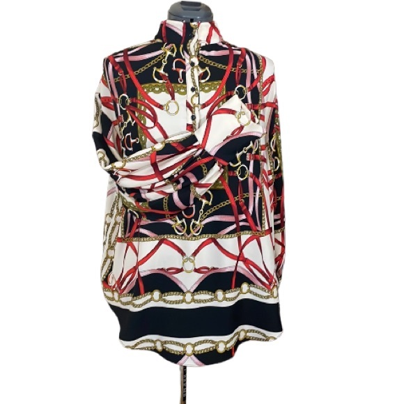 Zara Equestrian Chains and Harness Print Blouse Size Large - Picture 2 of 15
